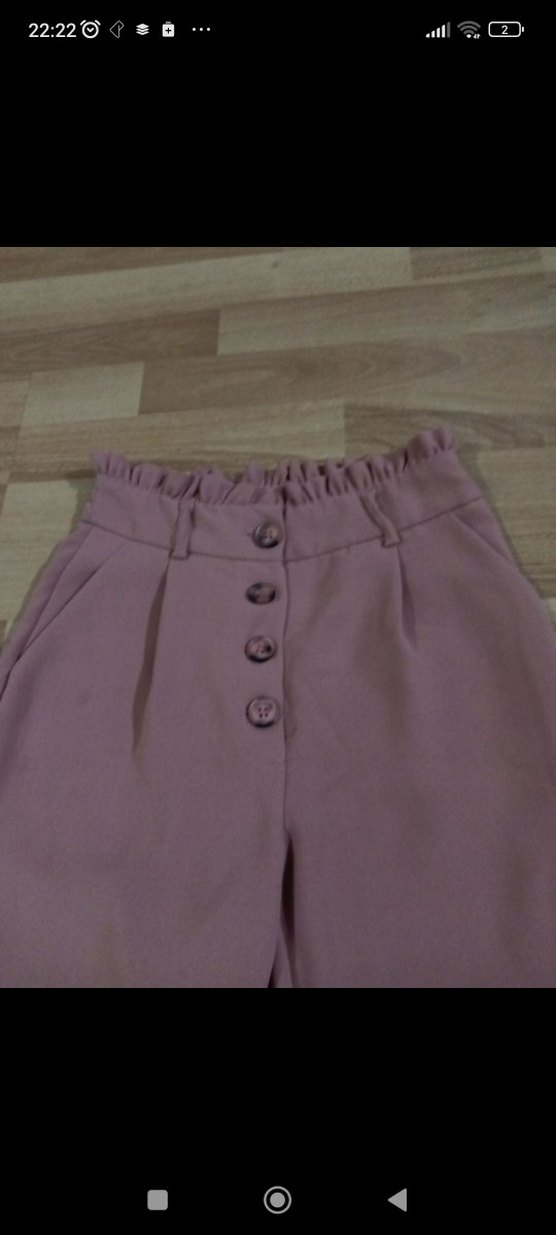 Düğmeli Pembe Midi Kadın Kumaş Pantolon - Görsel 2