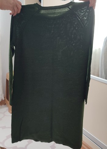 Uzun Kollu Yeşil Triko Kadın Kazak - Görsel 4