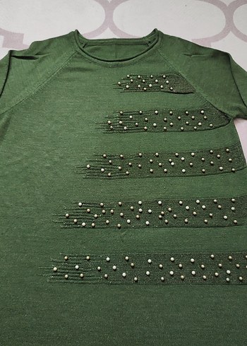 Uzun Kollu Yeşil Triko Kadın Kazak - Görsel 3