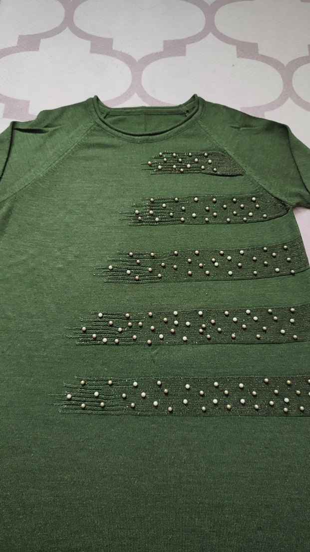 Uzun Kollu Yeşil Triko Kadın Kazak - Görsel 3