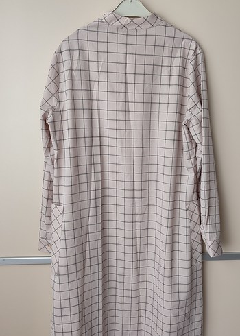 Düğmeli Uzun Kadın Bej Ekose Tunik - Görsel 4