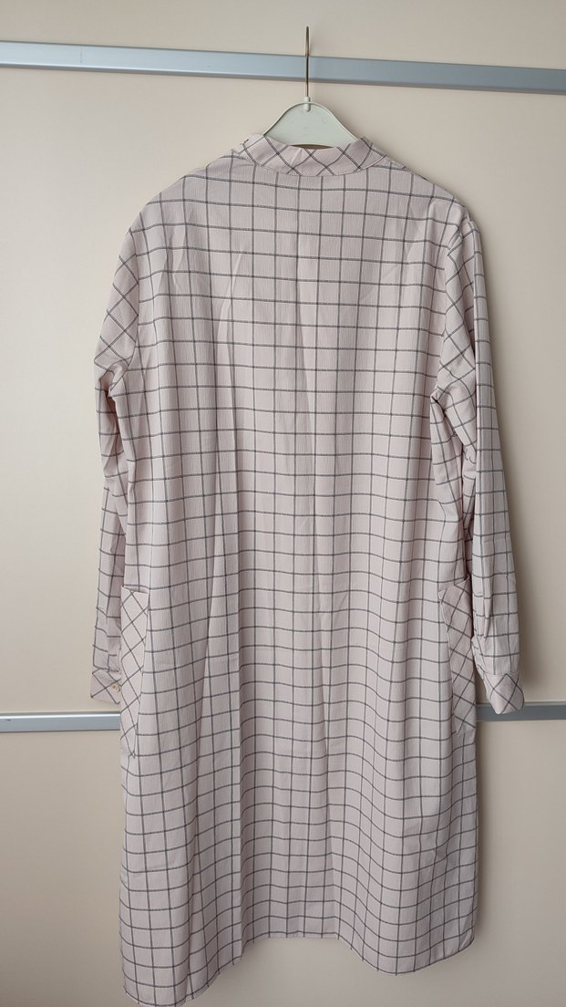 Düğmeli Uzun Kadın Bej Ekose Tunik - Görsel 4