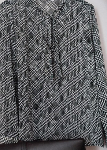 Gri Ekose Desenli Uzun Kollu Kadın Gömlek - Görsel 6