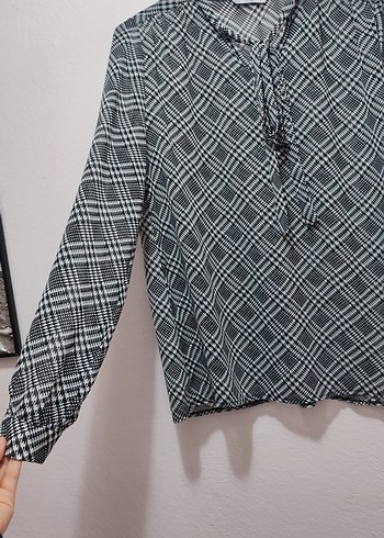 Gri Ekose Desenli Uzun Kollu Kadın Gömlek - Görsel 3