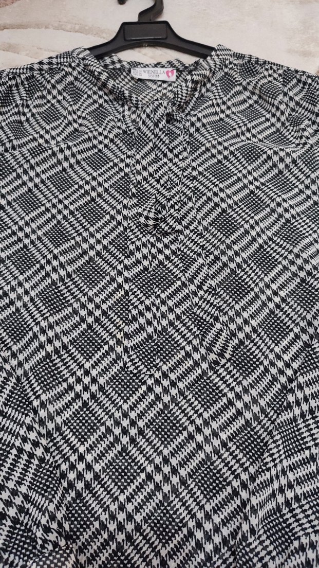 Gri Ekose Desenli Uzun Kollu Kadın Gömlek - Görsel 4