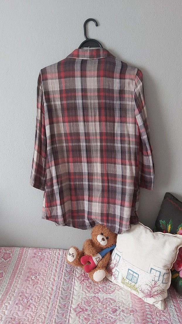 Gri Ekose Pamuklu Uzun Kollu Gömlek - Görsel 2