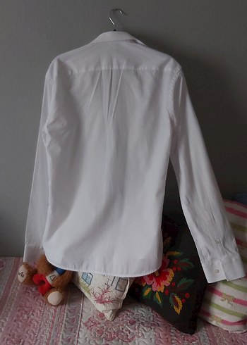 Düğmeli Beyaz Pamuklu Erkek Gömlek - Görsel 2