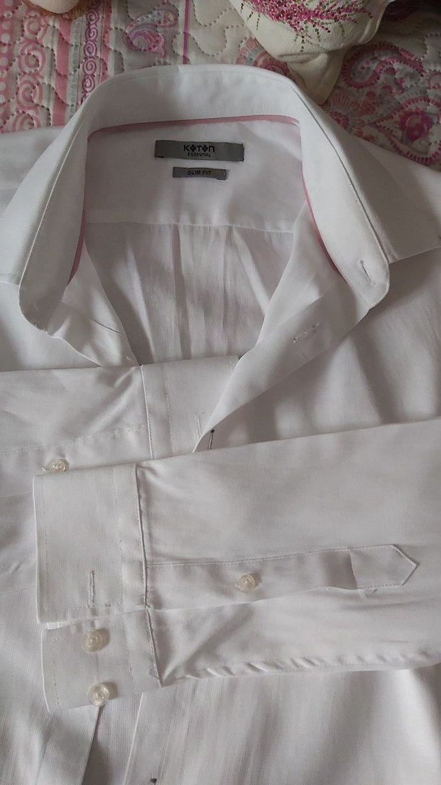 Düğmeli Beyaz Pamuklu Erkek Gömlek - Görsel 3