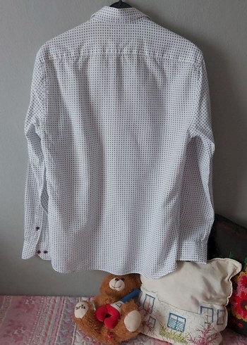 Beyaz Puantiyeli Uzun Kollu Pamuklu Erkek Gömlek - Görsel 3