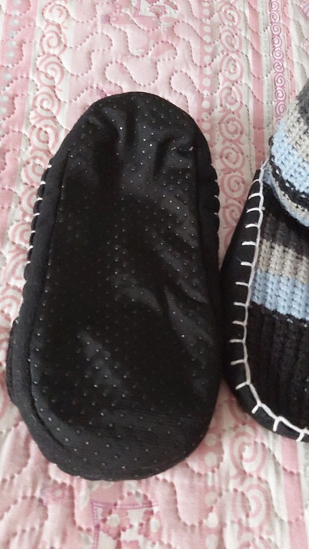 Gri Mavi Siyah Çizgili Tabanlıklı Ev Çorabı - Görsel 2