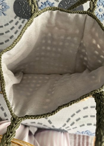 Bej ve Gri Dantel Detaylı Örgü Kadın Çanta - Görsel 4