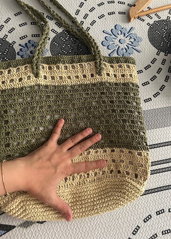 Bej ve Gri Dantel Detaylı Örgü Kadın Çanta - Görsel 3