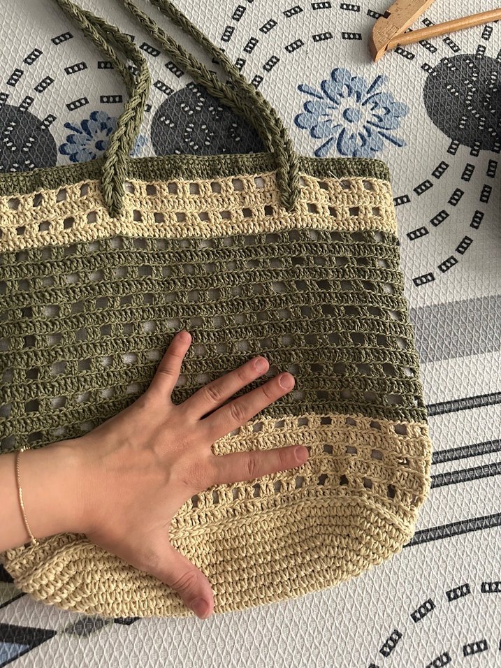 Bej ve Gri Dantel Detaylı Örgü Kadın Çanta - Görsel 3