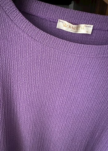 Mor Kemerli Uzun Kollu Kadın Elbise - Görsel 3