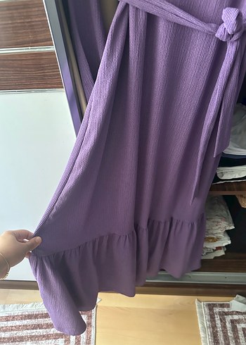 Mor Kemerli Uzun Kollu Kadın Elbise - Görsel 2