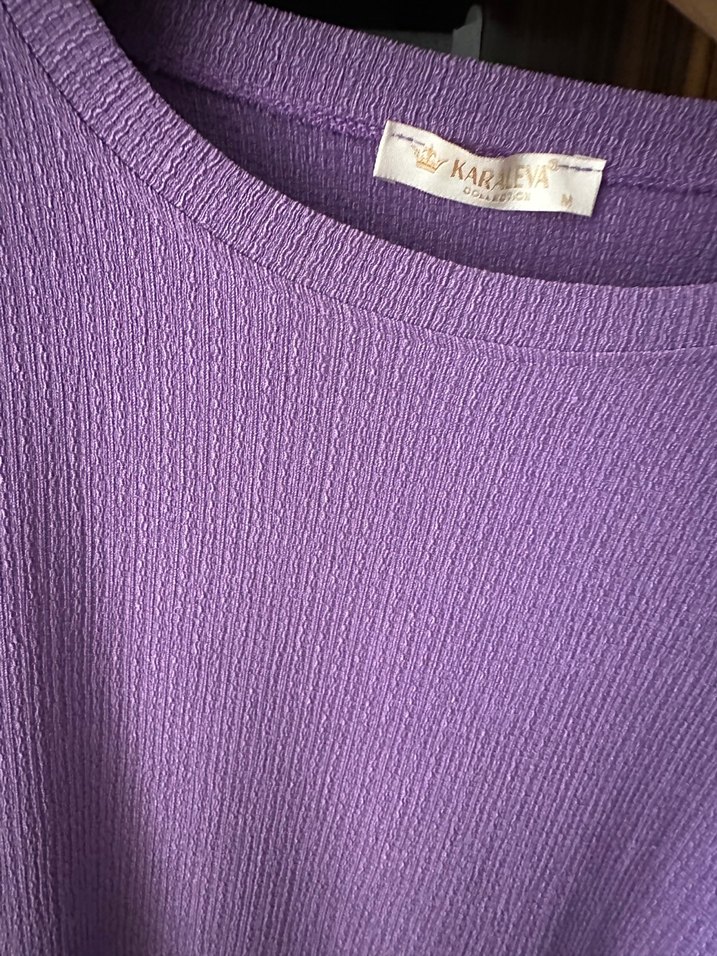 Mor Kemerli Uzun Kollu Kadın Elbise - Görsel 3