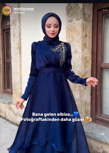 Siyah İşlemeli Uzun Kollu Kadın Abiye Elbise - Görsel 3