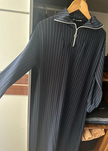 Çizgili Uzun lacivert Kadın Elbise - Görsel 2