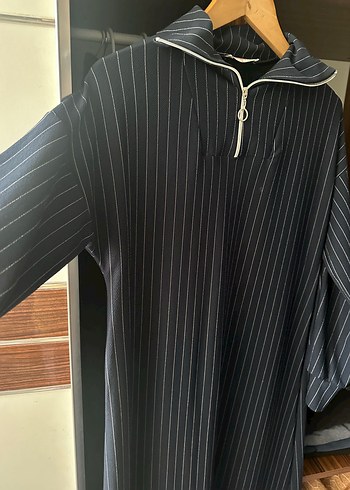 Çizgili Uzun lacivert Kadın Elbise - Görsel 5