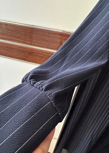 Çizgili Uzun lacivert Kadın Elbise - Görsel 4