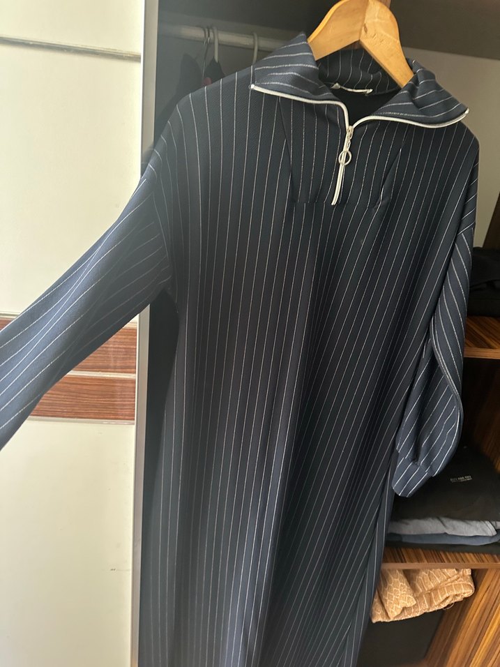 Çizgili Uzun lacivert Kadın Elbise - Görsel 2