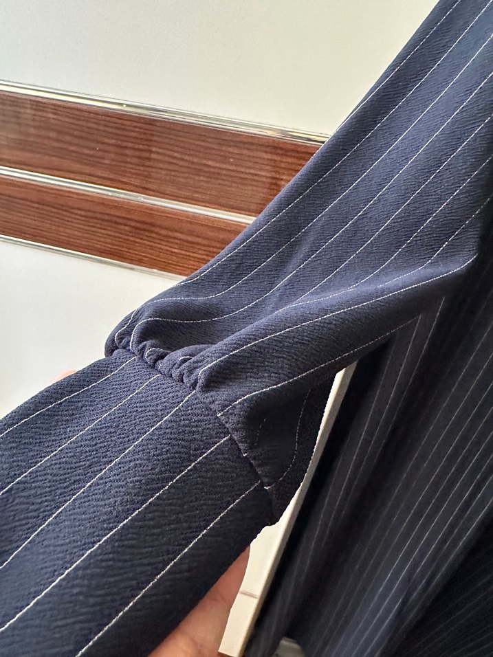 Çizgili Uzun lacivert Kadın Elbise - Görsel 4