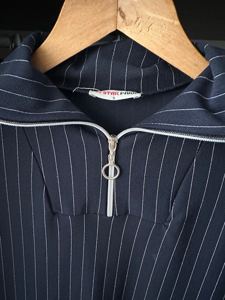 Çizgili Uzun lacivert Kadın Elbise - Görsel 3