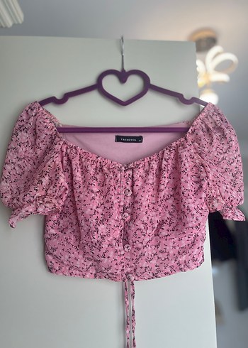 Düğmeli Pembe Mini Bluz