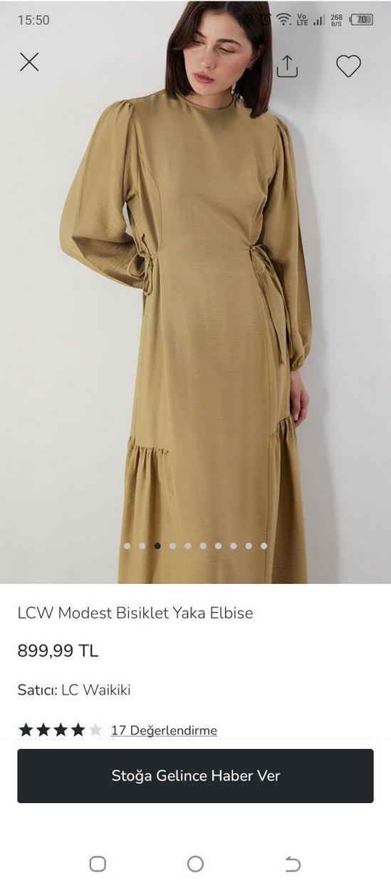 LCW bej haki yeşil Uzun Salaş Elbise - Görsel 4