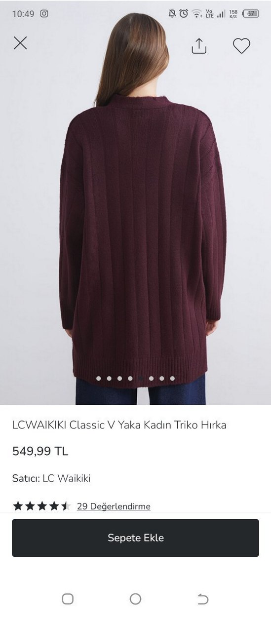 LC Waikiki Bordo V Yaka Kadın Triko Hırka - Görsel 2