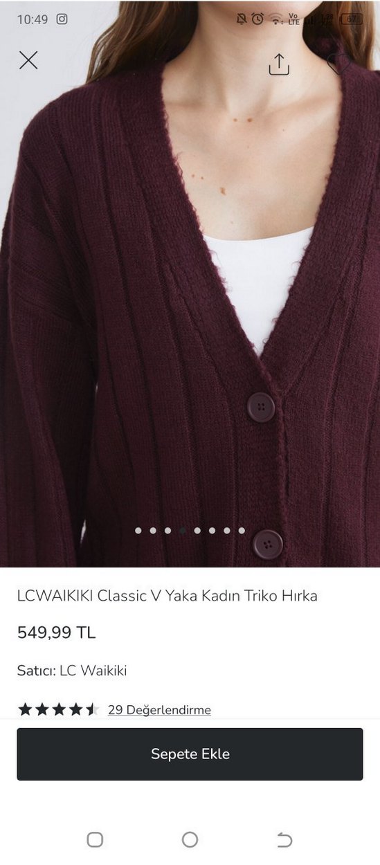 LC Waikiki Bordo V Yaka Kadın Triko Hırka - Görsel 3