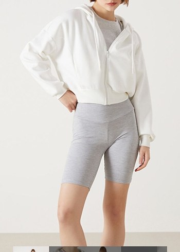 Fermuarlı Beyaz Kadın Sweatshirt - Görsel 2