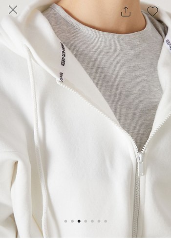 Fermuarlı Beyaz Kadın Sweatshirt - Görsel 3