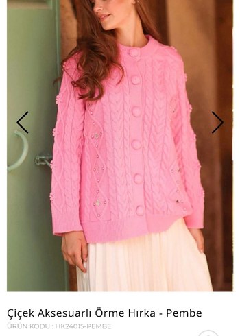Hooopstore Çiçek Aksesuarlı Pembe Örme Hırka - Görsel 2