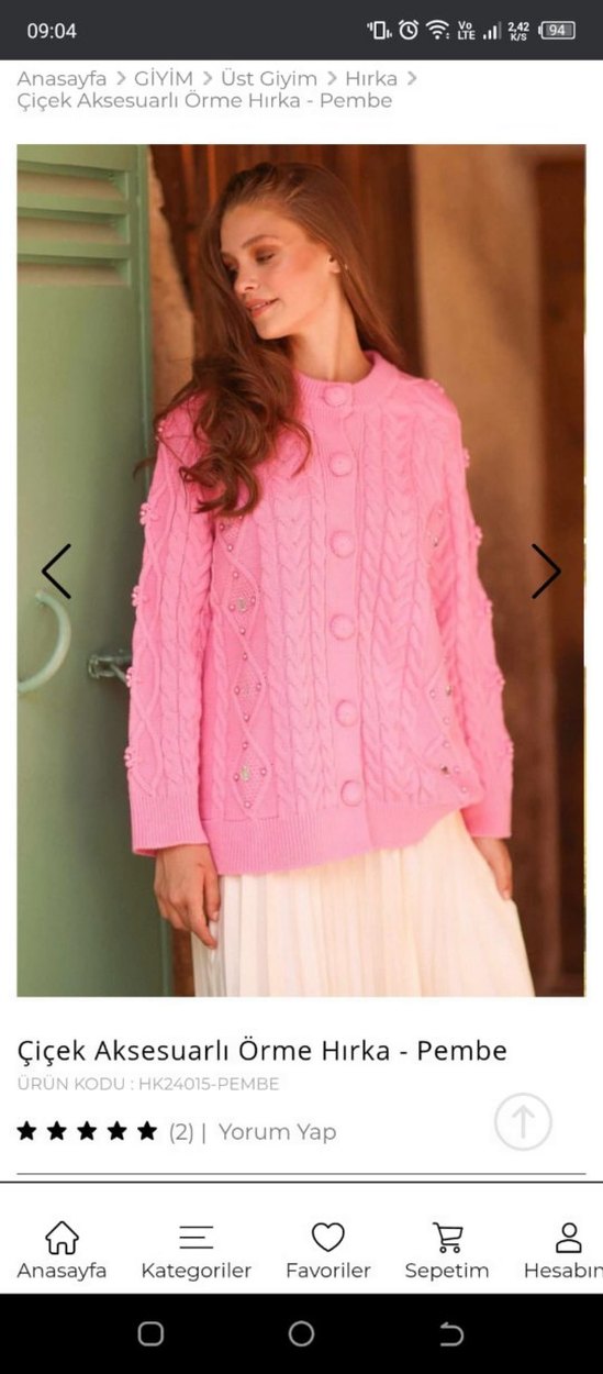 Hooopstore Çiçek Aksesuarlı Pembe Örme Hırka - Görsel 2