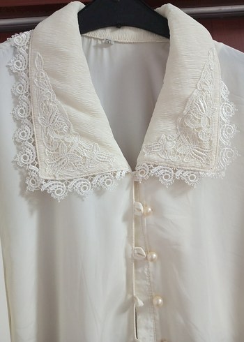 Dantel Detaylı Beyaz Kadın Gömlek - Görsel 3