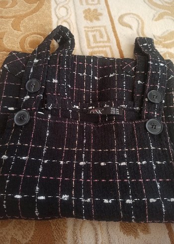 Kızlar için Kareli Askılı Siyah Salopet - Görsel 6