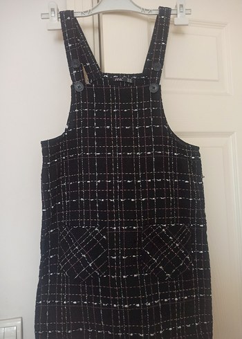 Kızlar için Kareli Askılı Siyah Salopet - Görsel 2