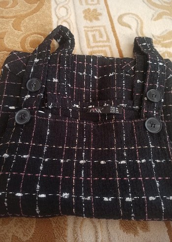 Kızlar için Kareli Askılı Siyah Salopet - Görsel 7