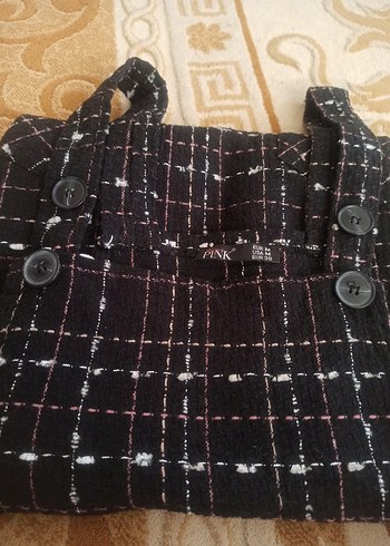 Kızlar için Kareli Askılı Siyah Salopet - Görsel 5