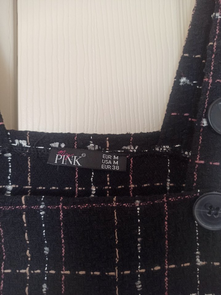 Kızlar için Kareli Askılı Siyah Salopet - Görsel 4