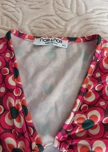 V Yaka, Düğmeli, Baskılı Bohem  krop Bluzu - Görsel 6