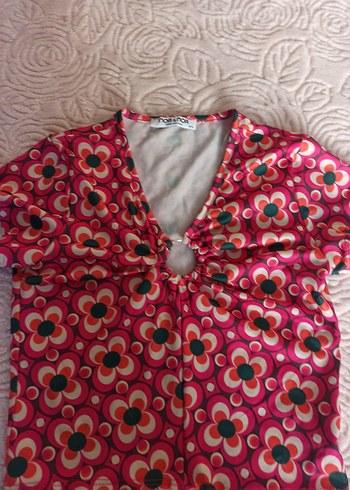 V Yaka, Düğmeli, Baskılı Bohem  krop Bluzu - Görsel 3