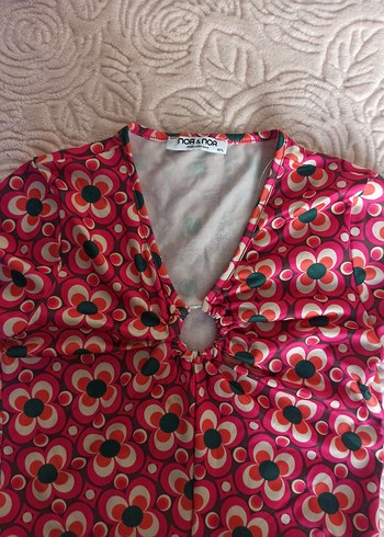 V Yaka, Düğmeli, Baskılı Bohem  krop Bluzu - Görsel 5