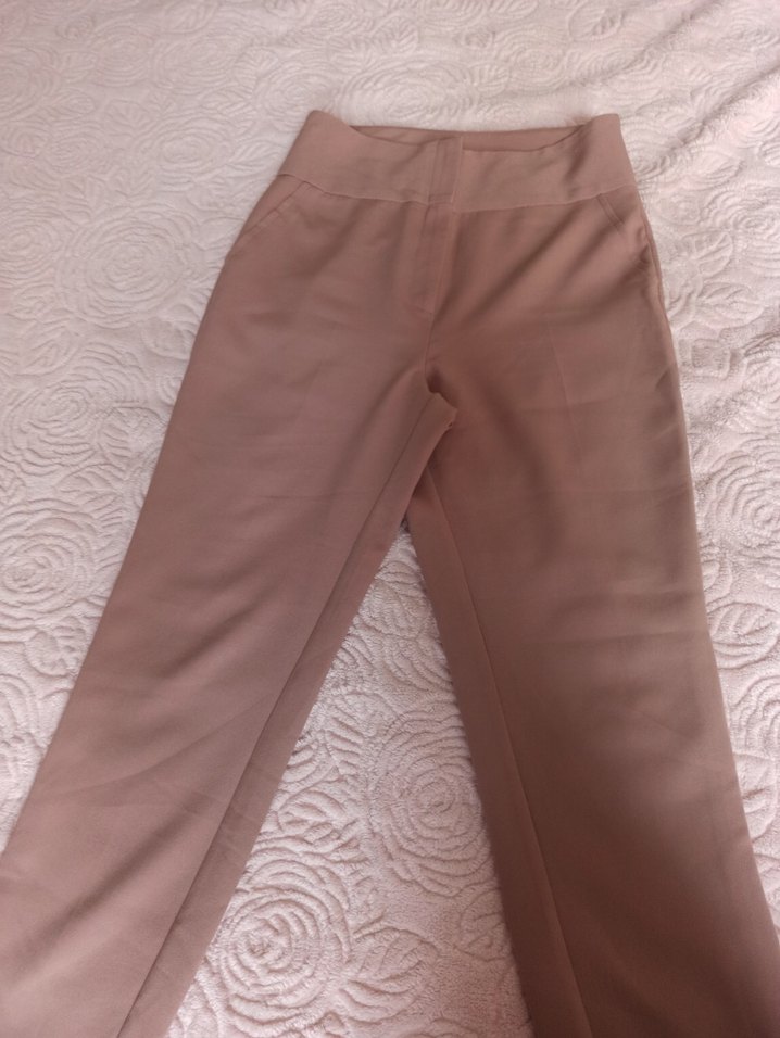 Bej Kadın Midi Kumaş Pantolon - Görsel 3