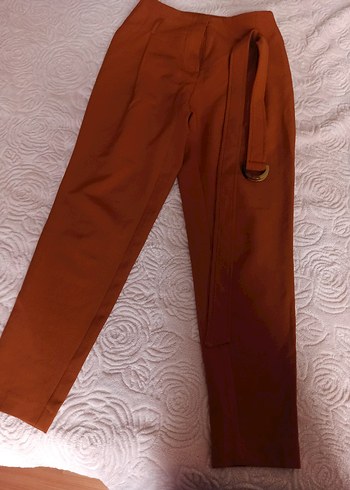 Kahverengi Kemerli Kadın Kumaş Pantolon - Görsel 2