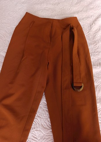 Kahverengi Kemerli Kadın Kumaş Pantolon - Görsel 5