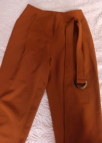 Kahverengi Kemerli Kadın Kumaş Pantolon - Görsel 4