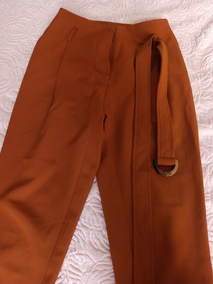 Kahverengi Kemerli Kadın Kumaş Pantolon - Görsel 4