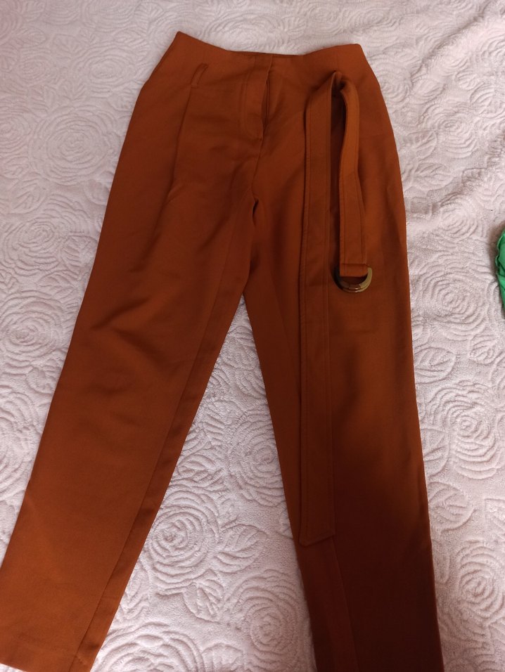 Kahverengi Kemerli Kadın Kumaş Pantolon - Görsel 3